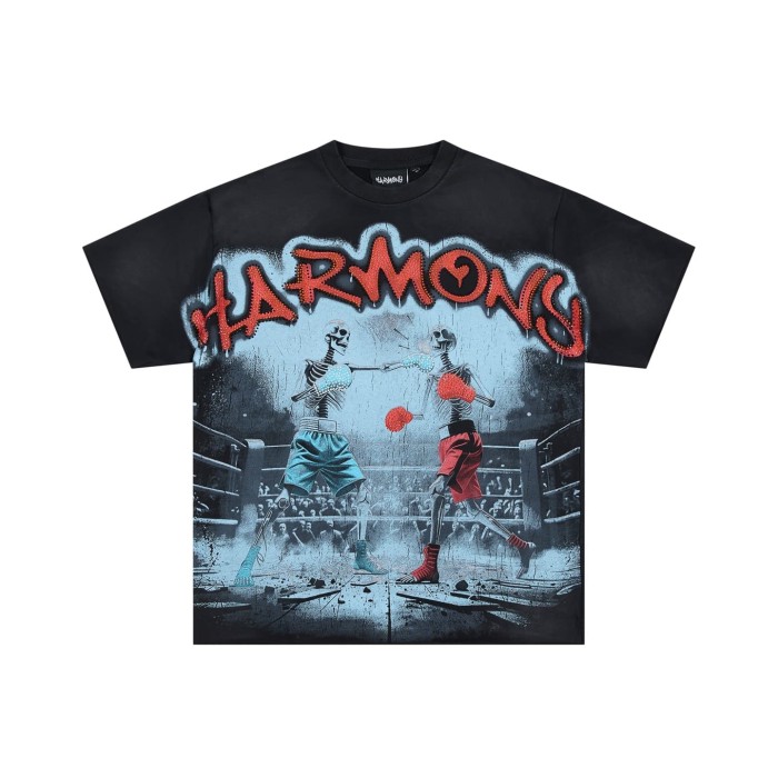 Skeleton Boxing Ring Rhinestone Print Washed Tee 29066076