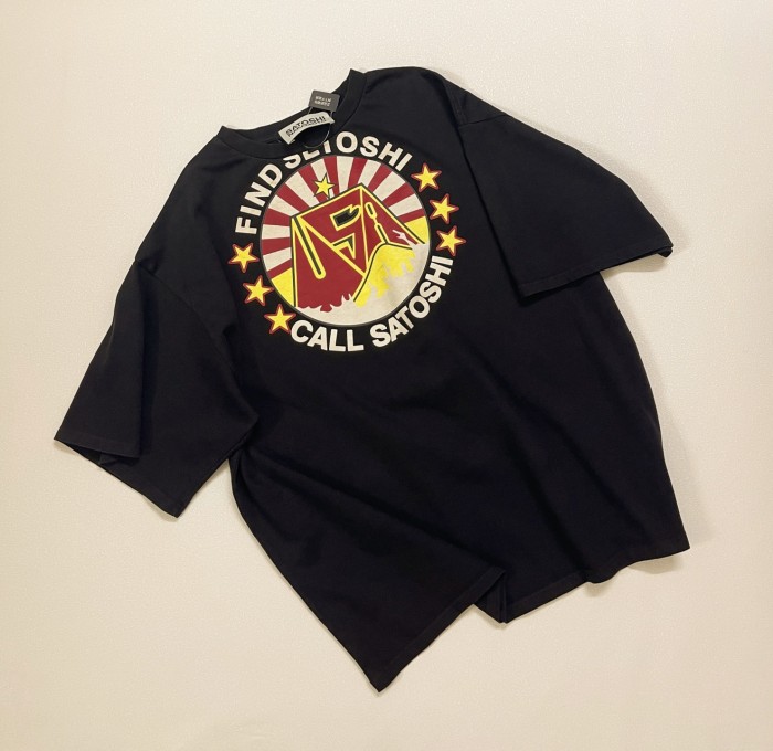 American-style sunburst star-shaped volcanic pattern printed vintage black loose-fitting T-shirt 29062611