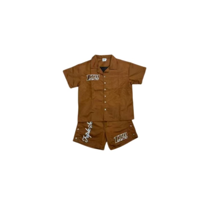 Y2K Workwear Set with Cuban Collar Shirt & Side Snap Shorts 6 colors 29069173