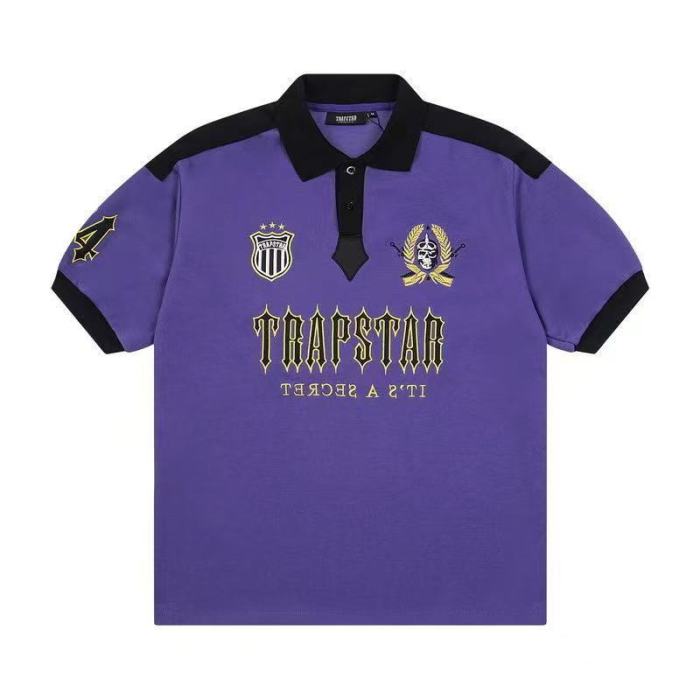 Loose Color Block Letter Embroidered Trendy Casual Lapel Polo Shirt 4 colors 29069413