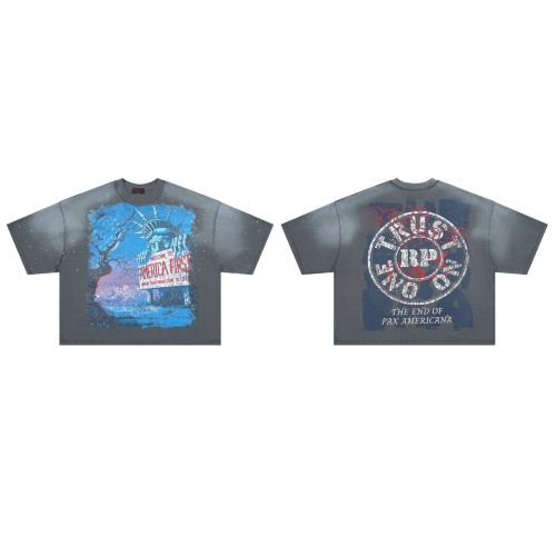 Statue Of Liberty Witch Rhinestone Print Washed Tee 29069408