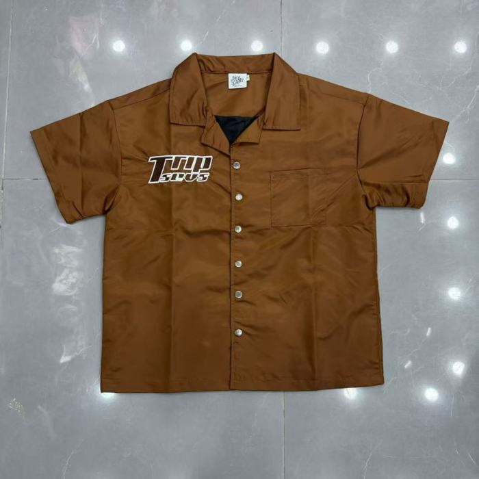 Y2K Workwear Set with Cuban Collar Shirt & Side Snap Shorts 6 colors 29069173