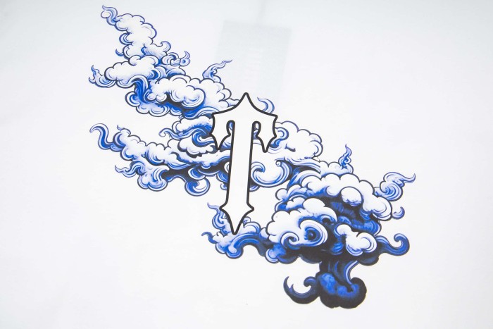 Trapstar Streetwear Tee with Blue Samurai & Cloud Print T-Shirt 2 colors 29069449