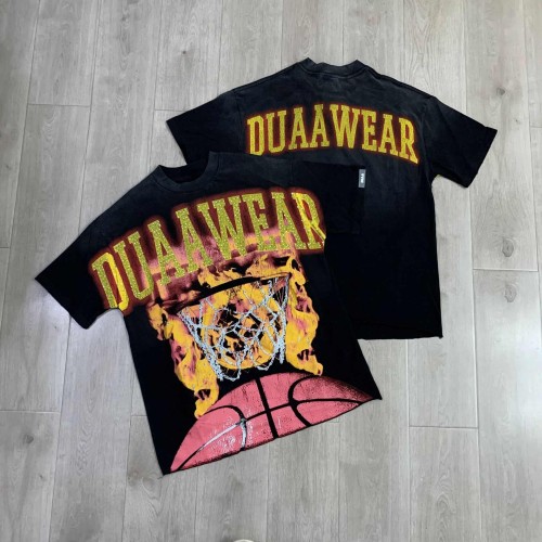 Flaming Basketball Hoop Rhinestone Print Washed Tee 29069141
