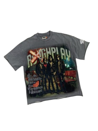 Dark Rock Skeleton Band Rhinestone Print Washed Tee 29069146