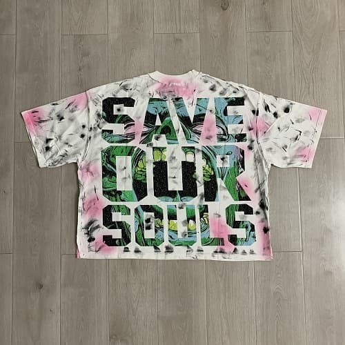 Dark Zombie Scream Tie-dye Rhinestone Print Washed Tee 29069148