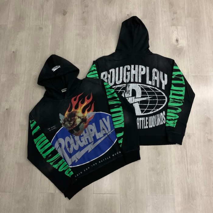 Direct Injection Rhinestone Washed Distressed Ripped Hoodie 29069022
