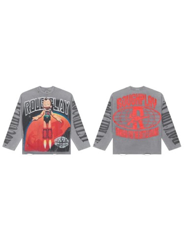 Baggy Distressed Retro Grunge with Bold Sleeve Text & Astro Boy Graphic Long Sleeve T-Shirt 29069104