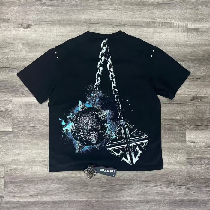 Loose Futuristic Streetwear Neon Skull & Studded Sleeve Graphic Tee 2 colors 29069130
