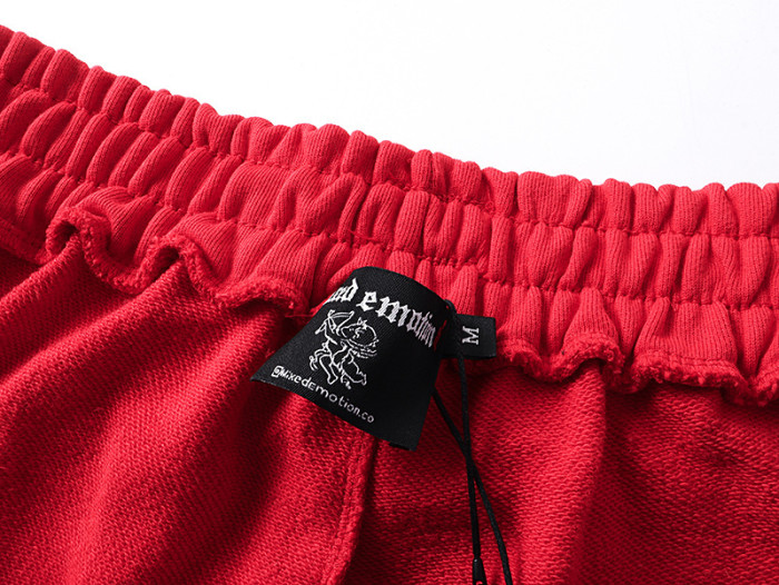 Printed drawstring loose red five-inch waist pants casual shorts 29069025