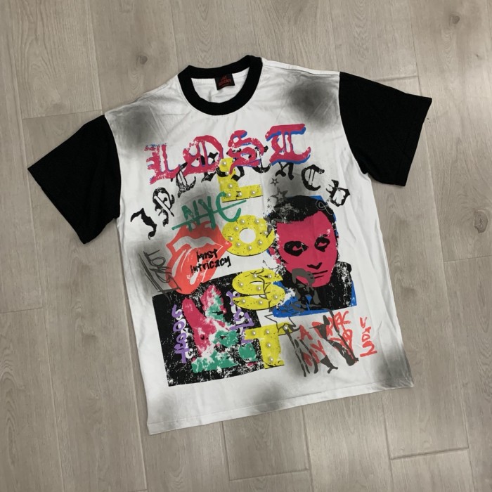 Ghost face portrait with colored Gothic letters, aged and diffused T-shirt 29069432