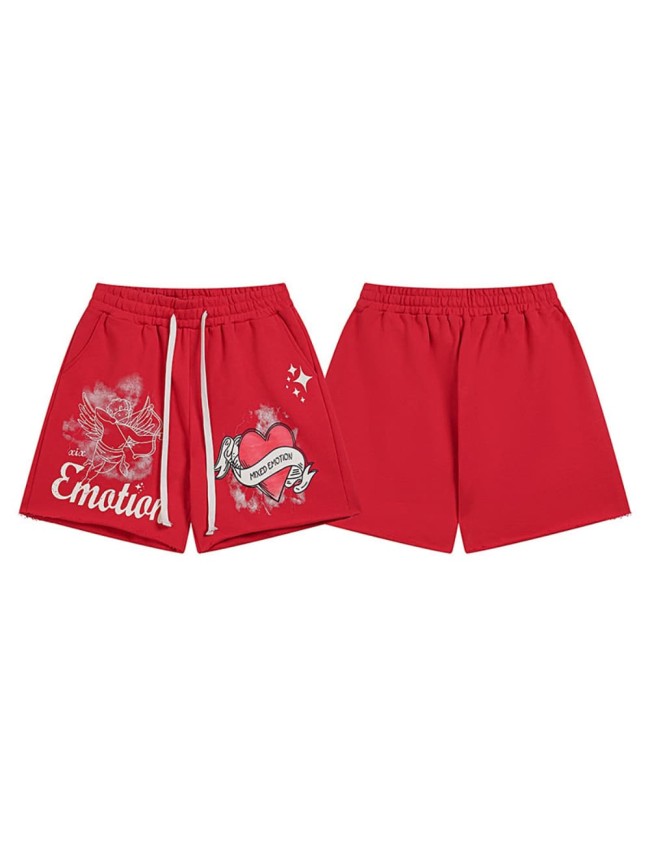Printed drawstring loose red five-inch waist pants casual shorts 29069025