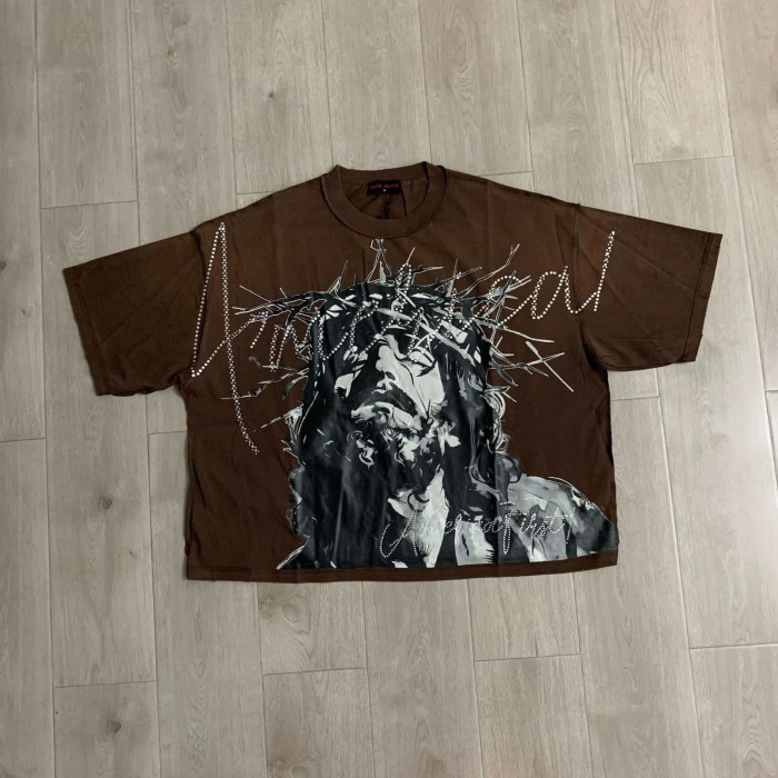 Ink Wash Thorn Jesus Rhinestone Print Washed Tee 2 colors 29069151