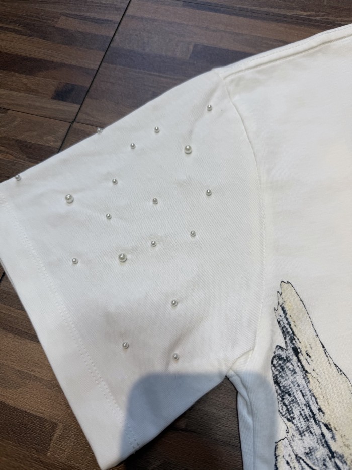 sleeve starry sky rhinestone black and white double-color loose T-shirt 2 colors 29069313