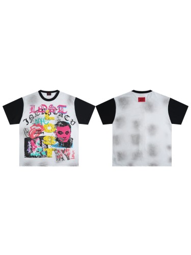 Ghost face portrait with colored Gothic letters, aged and diffused T-shirt 29069432