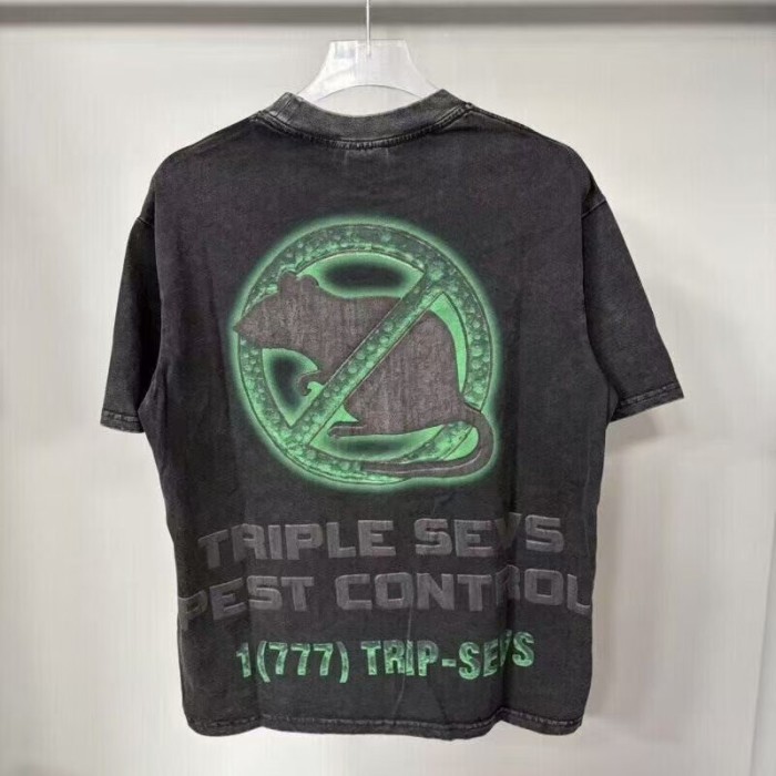 Washed Black Streetwear with Green Slime & Pest Control Print T-Shirt 29069272