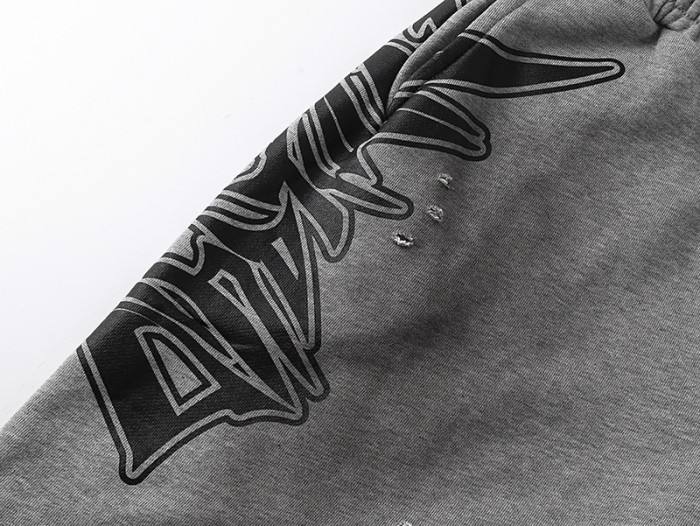 Ragged-edge, loose-fitting, five-inch gray sweatpants with drawstrings, casual shorts 29069002
