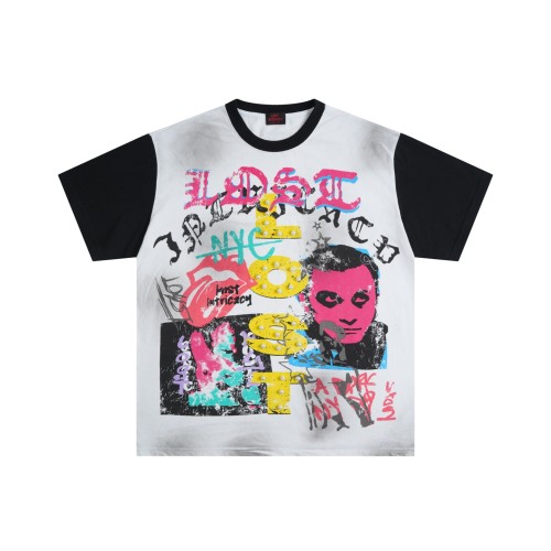 Ghost face portrait with colored Gothic letters, aged and diffused T-shirt 29069432