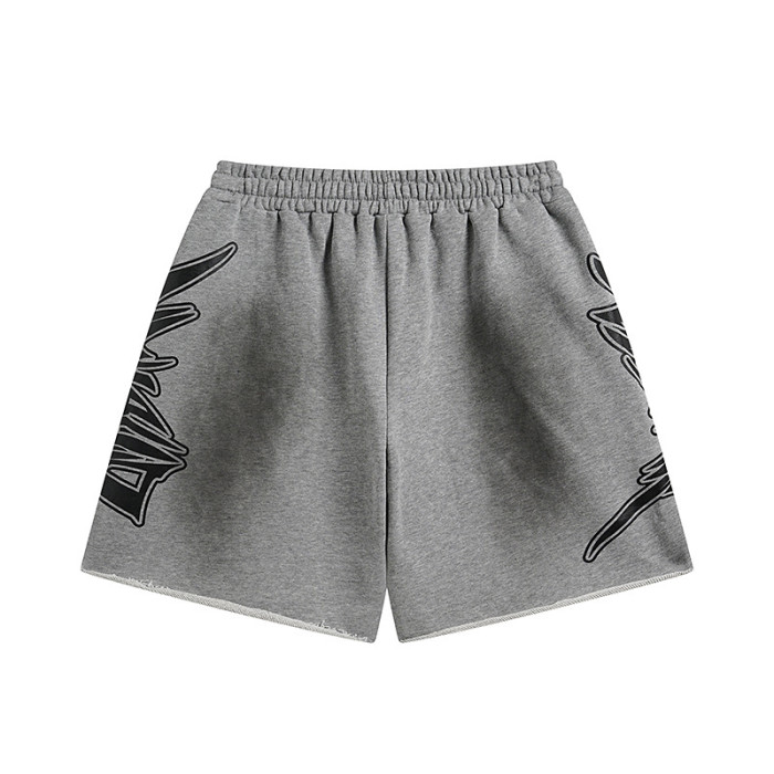 Ragged-edge, loose-fitting, five-inch gray sweatpants with drawstrings, casual shorts 29069002