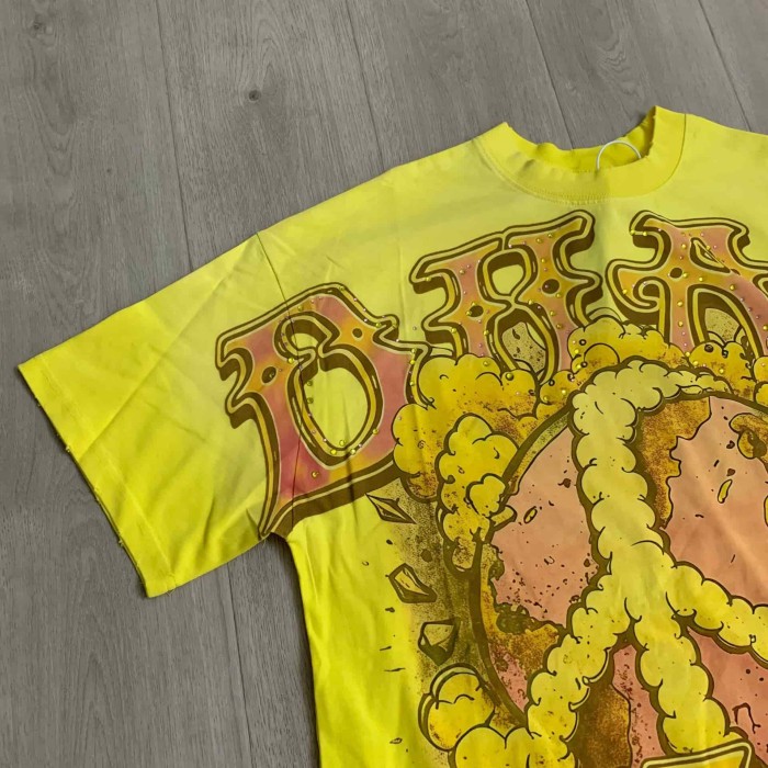 Bright Yellow Exploding Earth Rhinestone Print Washed Tee 29069143