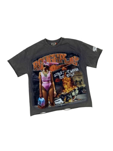 Bunny Girl Explosive Car Rhinestone Print Washed Tee 29069147