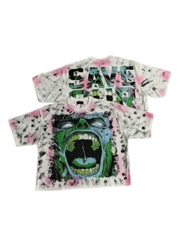 Dark Zombie Scream Tie-dye Rhinestone Print Washed Tee 29069148