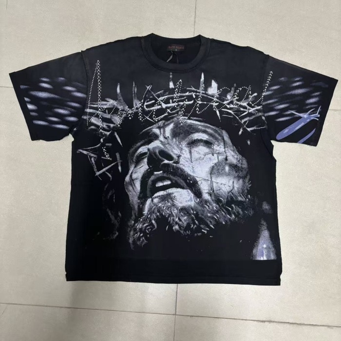 Dark Religious Angel Rhinestone Print Washed Tee 20 colors 29069152