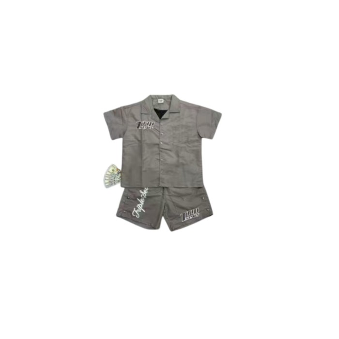 Y2K Workwear Set with Cuban Collar Shirt & Side Snap Shorts 6 colors 29069173