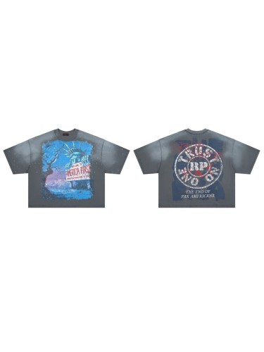 Statue Of Liberty Witch Rhinestone Print Washed Tee 29069408