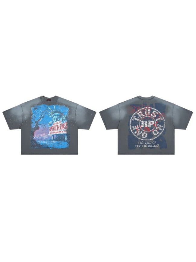 Statue Of Liberty Witch Rhinestone Print Washed Tee 29069408
