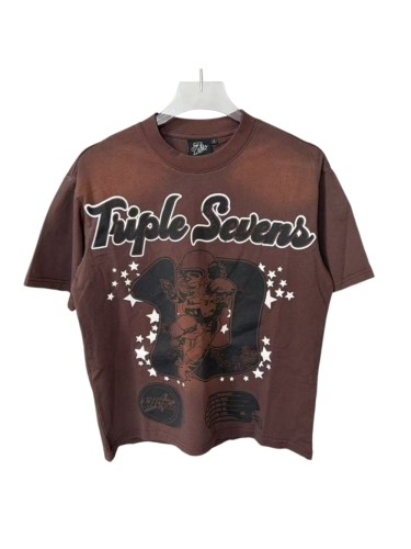 Retro Varsity Style with Triple Sevens Logo & Football Player Print T-Shirt 29069249
