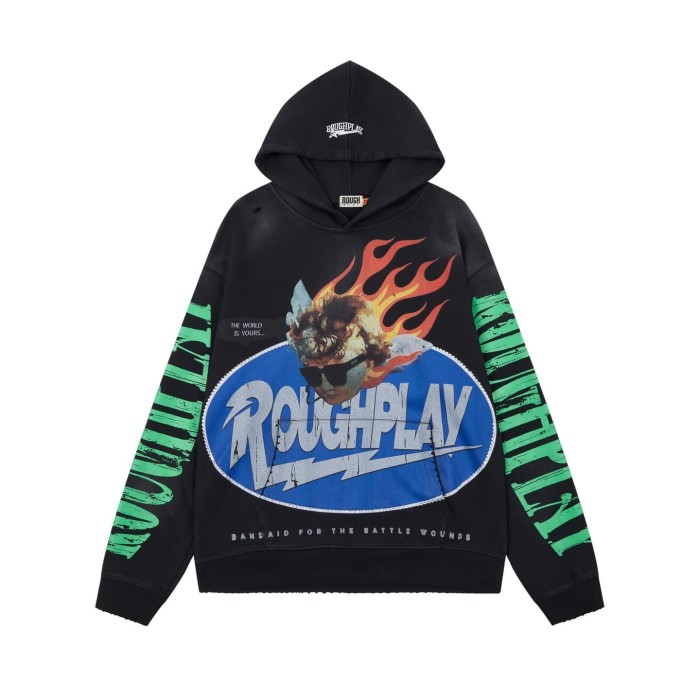 Direct Injection Rhinestone Washed Distressed Ripped Hoodie 29069022