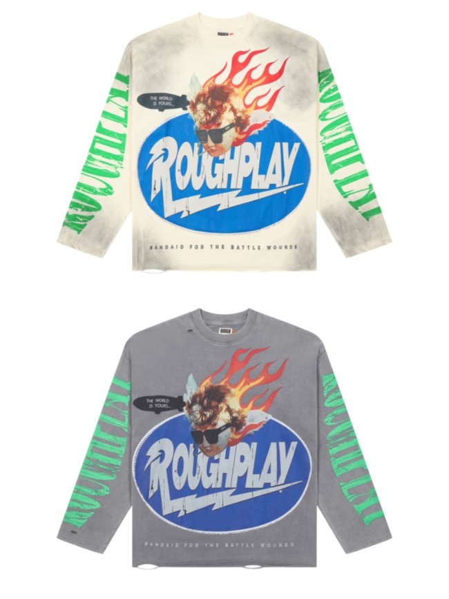 Baggy Streetwear Fire Angel & Green Sleeve Print Long Sleeve T-Shirt 2 colors 29069105