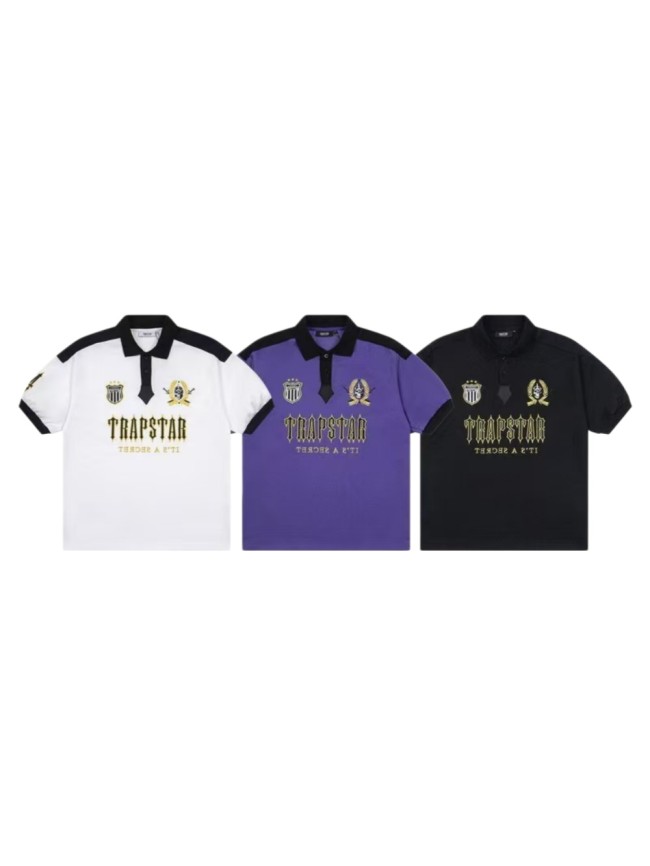 Loose Color Block Letter Embroidered Trendy Casual Lapel Polo Shirt 4 colors 29069413