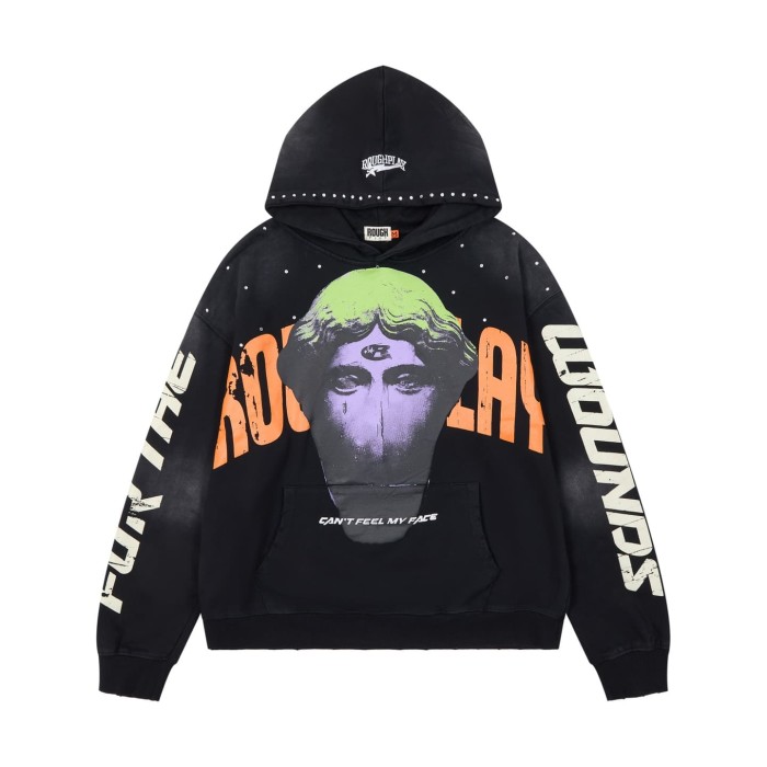 Oversized Heavyweight Streetwear Hoodie with Graffiti Statue Print 29069017