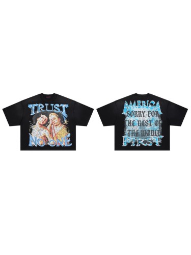 Renaissance Broken Figure Rhinestone Print Washed Tee 29069406