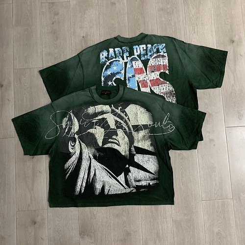 Deep Statue Of Liberty Sculpture Rhinestone Print Washed Tee 29069154