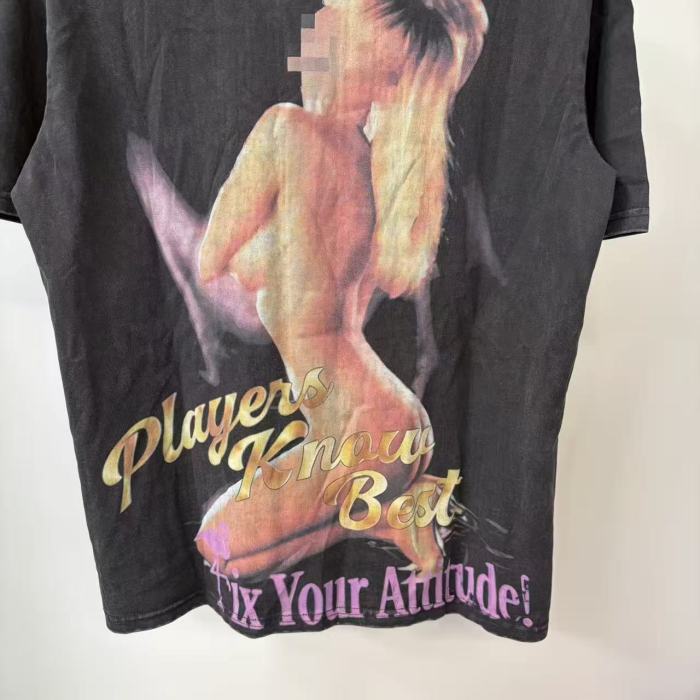 Y2K Streetwear with  The Seventh Wonder  Text & Retro Figure Print T-Shirt 29069304