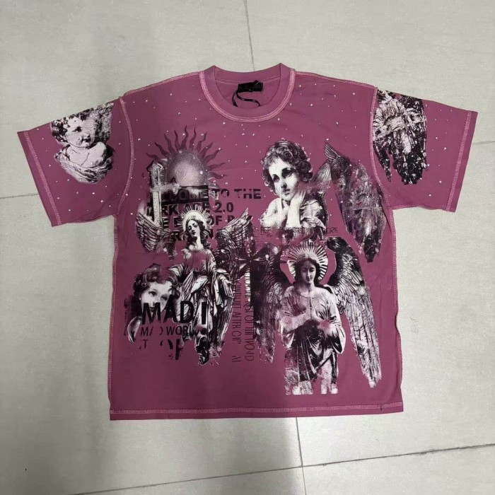 Dark Religious Angel Rhinestone Print Washed Tee 20 colors 29069152