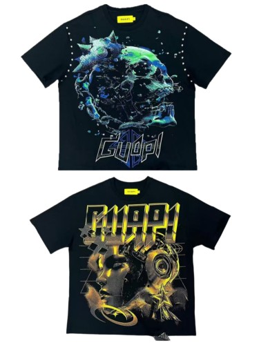 Loose Futuristic Streetwear Neon Skull & Studded Sleeve Graphic Tee 2 colors 29069130