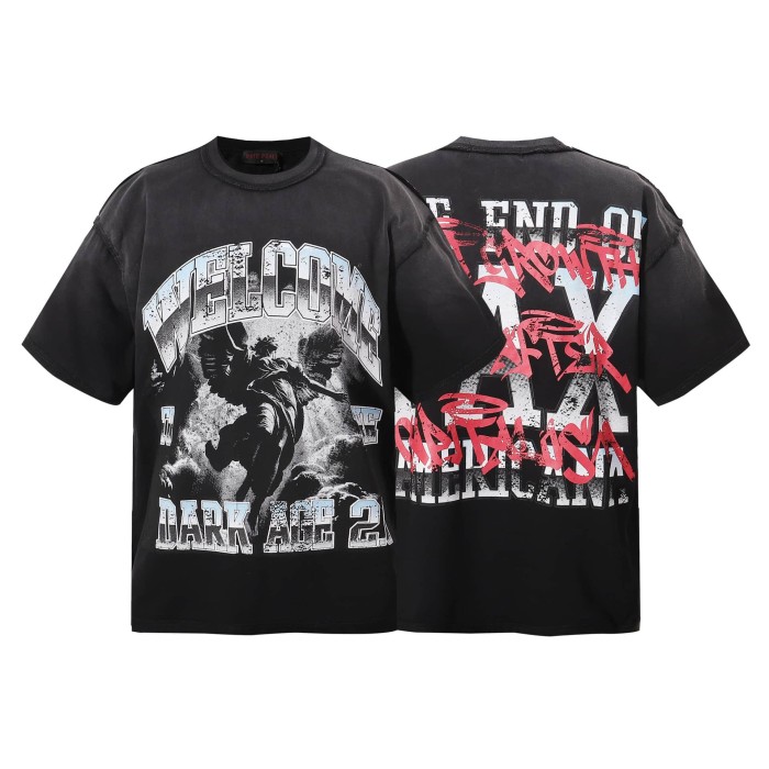 Dark Religious Angel Rhinestone Print Washed Tee 20 colors 29069152