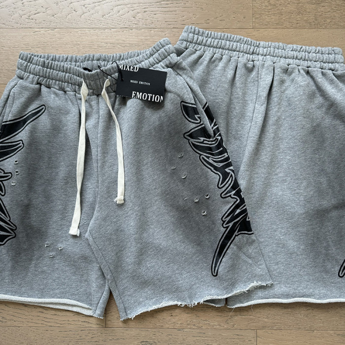 Ragged-edge, loose-fitting, five-inch gray sweatpants with drawstrings, casual shorts 29069002