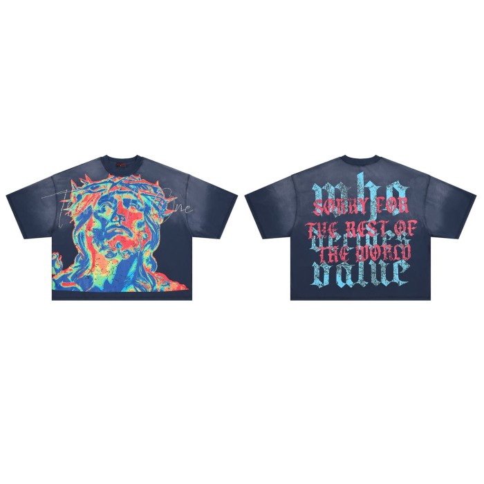 Thermal Imaging Jesus Rhinestone Print Washed Tee 29069407