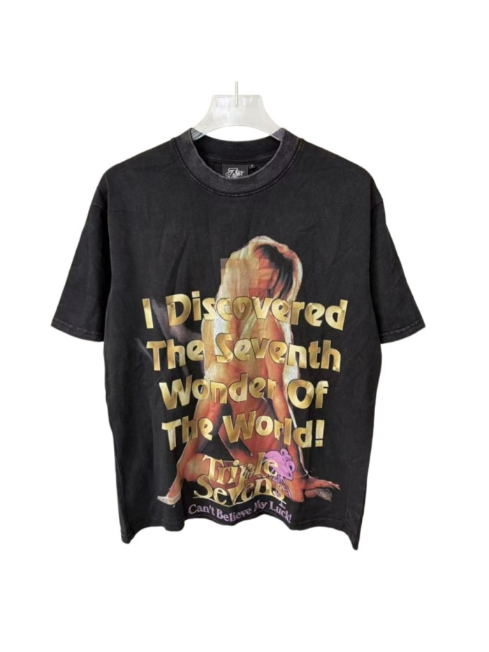 Y2K Streetwear with  The Seventh Wonder  Text & Retro Figure Print T-Shirt 29069304
