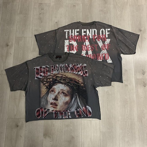 Gray Tone Thorn Virgin Mary Rhinestone Print Washed Tee 29069153
