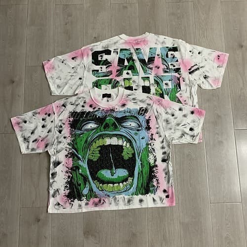 Dark Zombie Scream Tie-dye Rhinestone Print Washed Tee 29069148