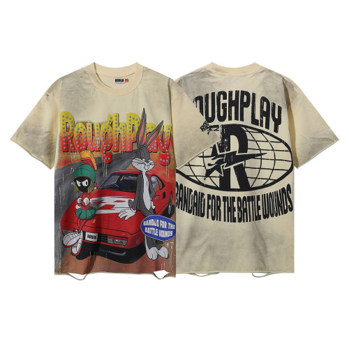 Rabbit & Car Print Ripped Mud-stained Washed Vintage T-shirt 29068971