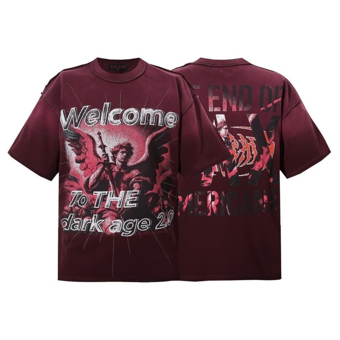 Dark Religious Angel Rhinestone Print Washed Tee 20 colors 29069152