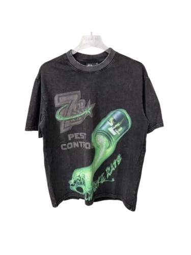 Washed Black Streetwear with Green Slime & Pest Control Print T-Shirt 29069272