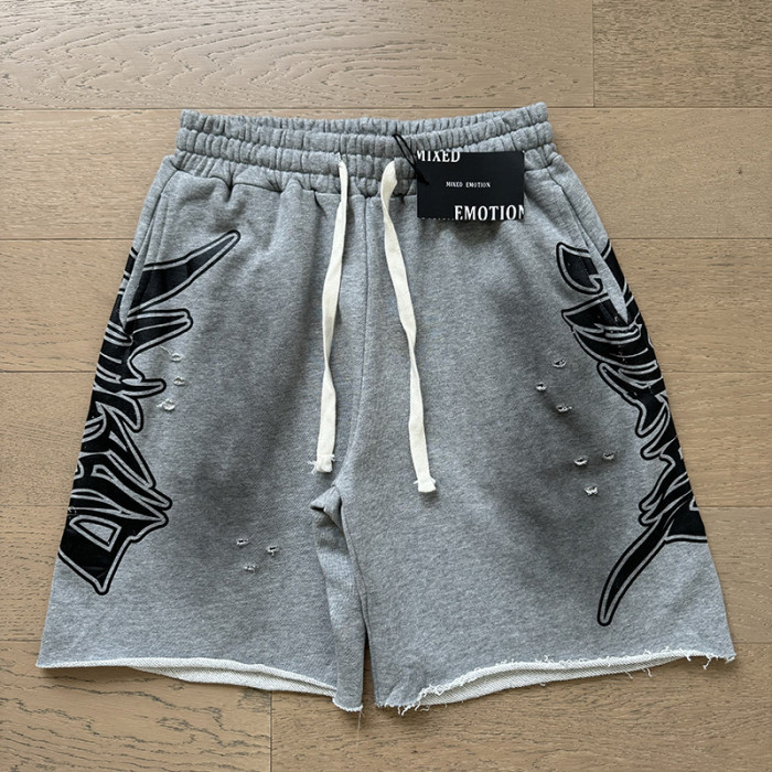 Ragged-edge, loose-fitting, five-inch gray sweatpants with drawstrings, casual shorts 29069002